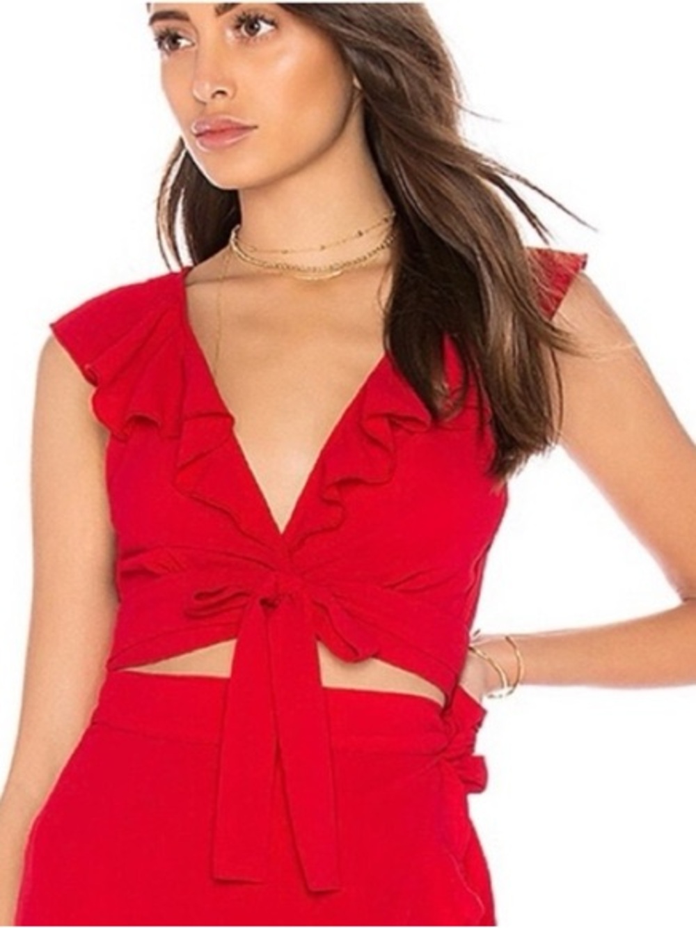 Show me your Mumu Red Ruffle Tie-Front Crop Top